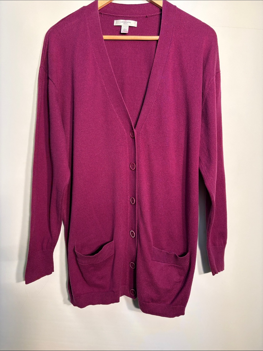 Liz Claiborne Magenta Button-Up V-Neck Cardigan